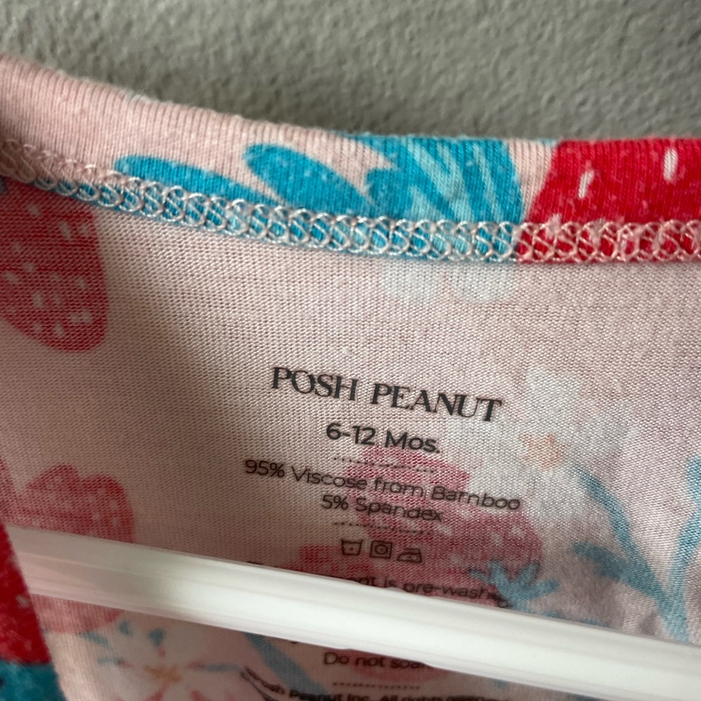 Posh Peanut Bamboo Pink and Green Strawberries Bodysuit Twirl - Picture 4 of 5